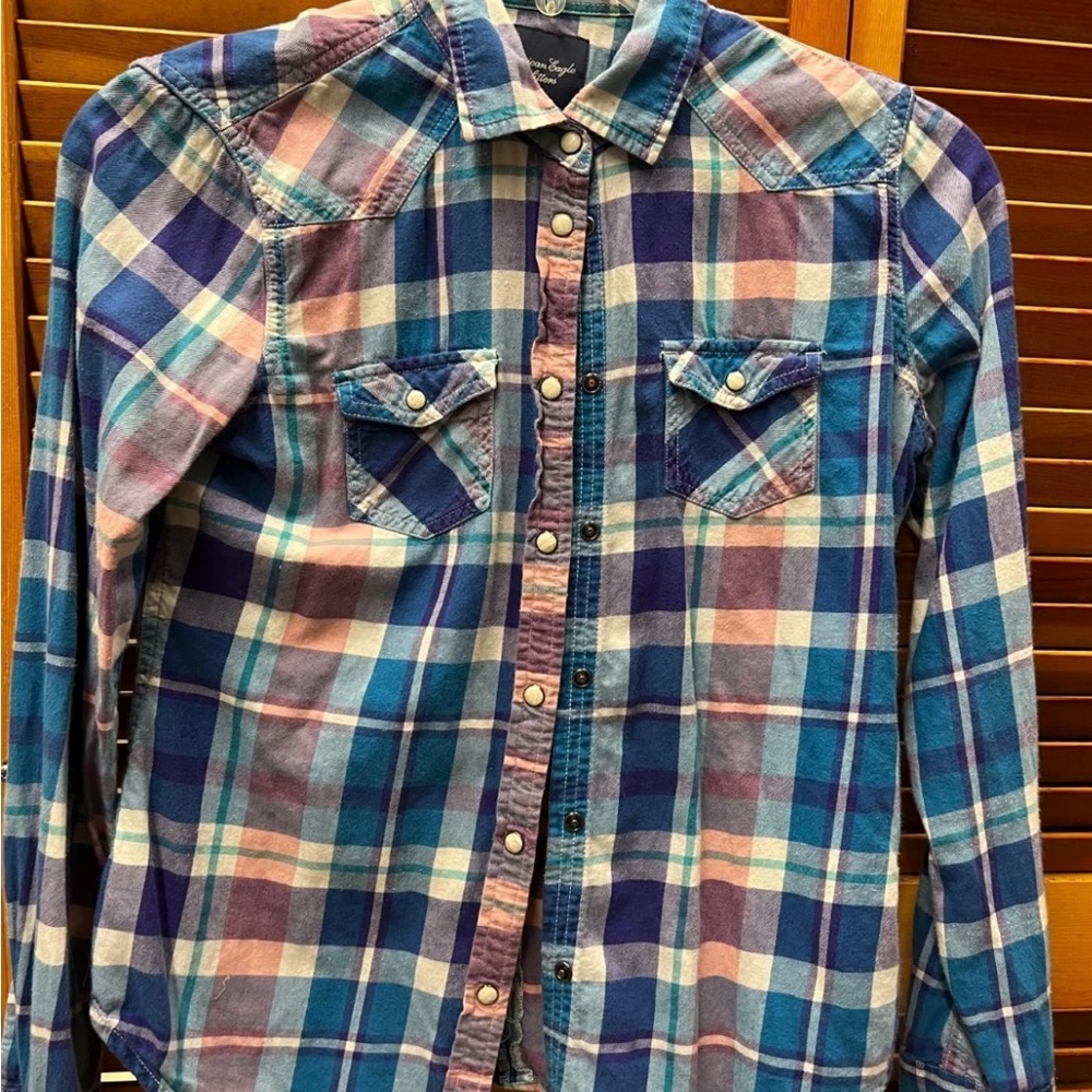 Plaid pearl snap Button-Up Shirt